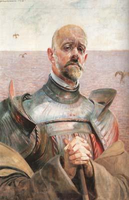 Malczewski, Jacek Self-Portrait in Armour (mk19) Norge oil painting art